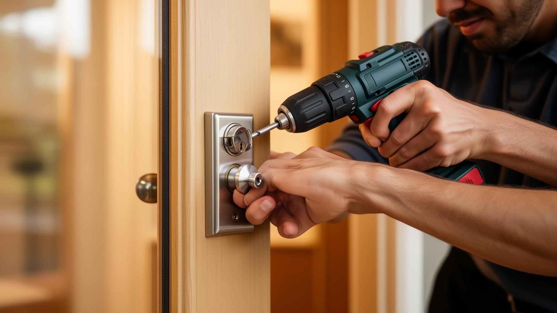 AS Locksmith technician installing high-security deadbolt in Ontario